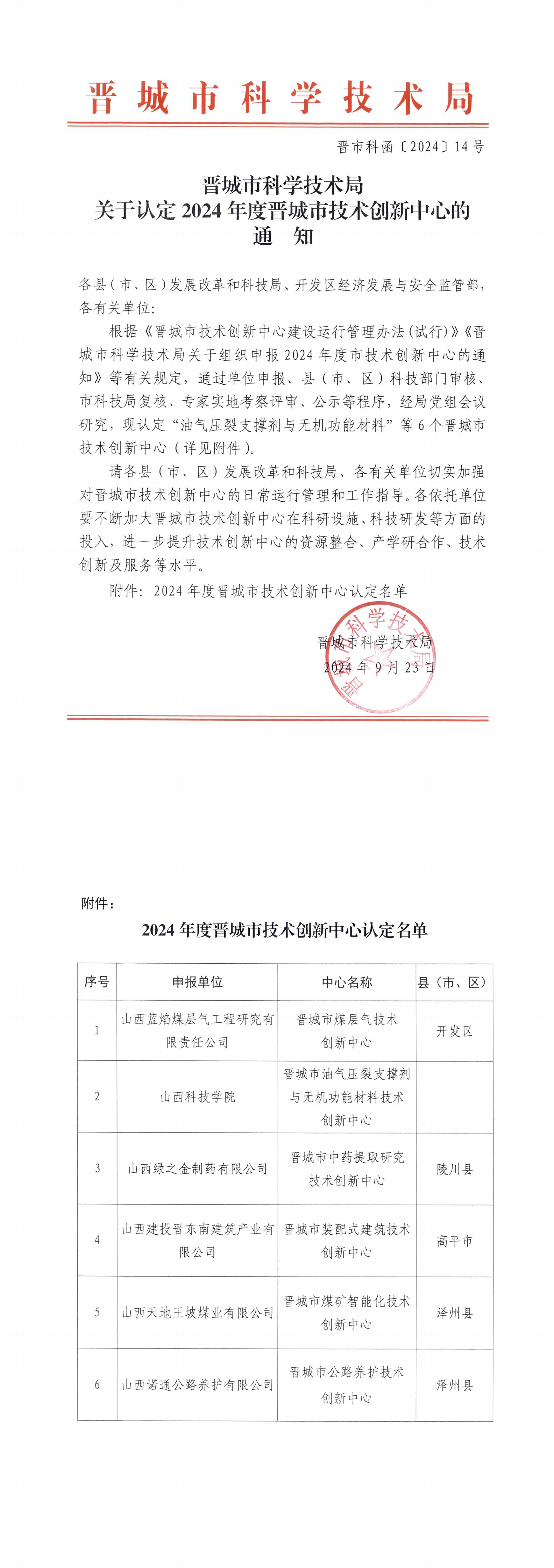 晋城市科学技术局关于认定2024年度晋城市技术创新中心的通知_00.png